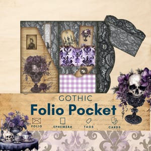 Carnet de scrapbooking gothique, carnet de scrapbooking dark academia (PDF), loisirs créatifs, pochette à trois volets, kit de scrapbooking imprimable violet et noir