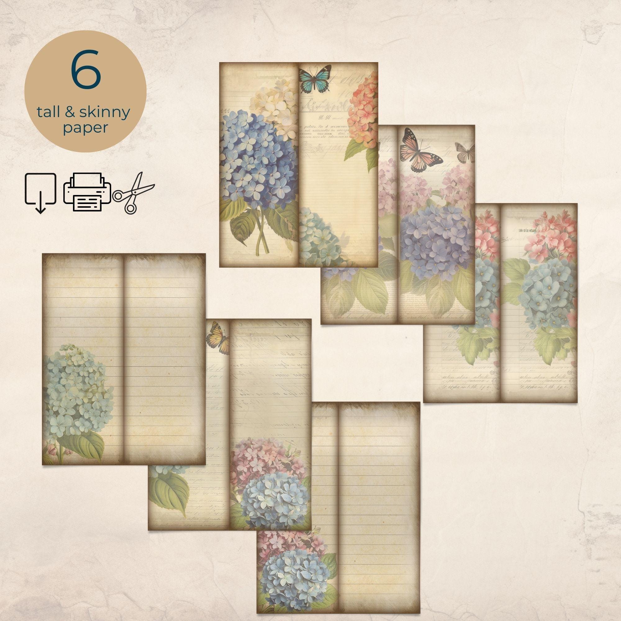 Hydrangea Tall and Skinny Junk Journal Printables , Tall Skinny Journal ...