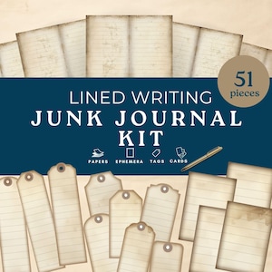 Kit voor gelinieerd schrijven voor junkjournalen, blanco junkjournaal, vintage bruin gelinieerd papier, gelinieerd hoog en dun papier, gelinieerde kaarten voor junkjournal-tags