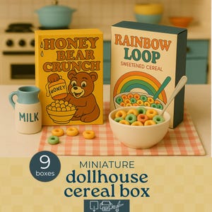 Dollhouse miniature cereal box, Dollhouse boxed food items, Printable for dollhouse accessories, dollhouse food packaging, dollhouse pantry