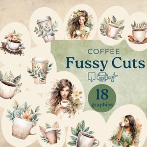 Café con recortes delicados, imprimibles para amantes del café, diario basura con café, suministros para diario basura, material efímero para álbumes de recortes, páginas con recortes delicados