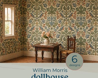 Dollhouse Wallpaper William Morris, dollhouse accessories, Dollhouse Wallpaper , mini bedroom wallpaper,, junk journal paper
