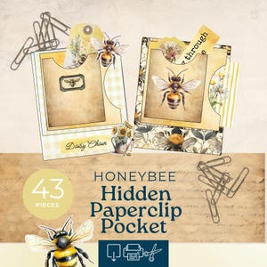 Hidden paperclips printable, bee hidden paperclip bookmark, bee keeper vintage  ephemera, junk journal supplies, paperclip bookmark, JJB1010