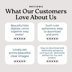 four positive reviews of a product, specifically a beautiful folio digital that comes together easily and allows for easy printing and clear images. The reviews praise the product for its ease of use, beautiful prints, and the fact that it is perfect for the user's next project.