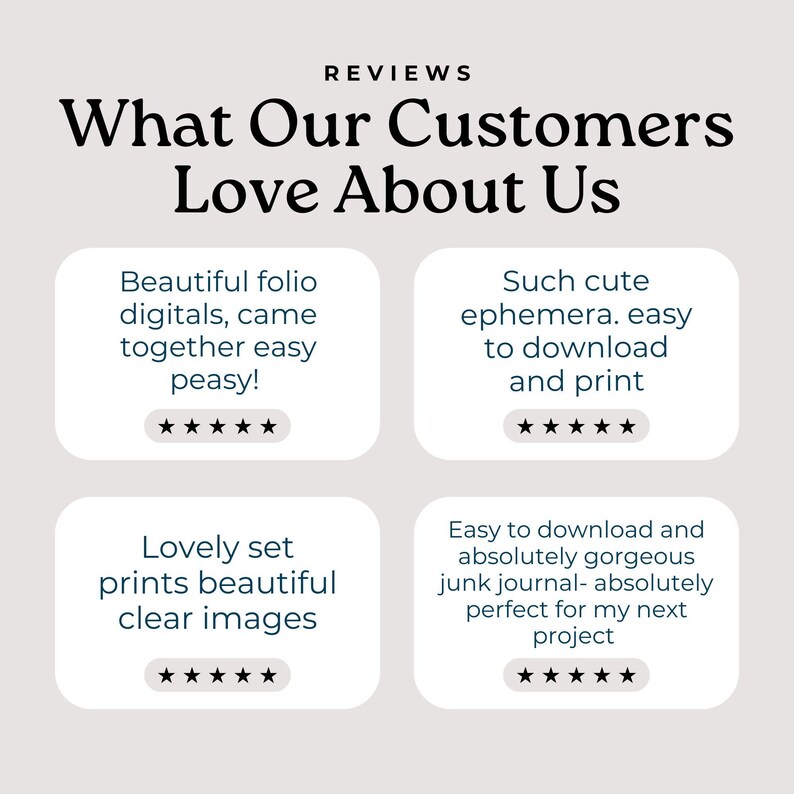 four positive reviews of a product, specifically a beautiful folio digital that comes together easily and allows for easy printing and clear images. The reviews praise the product for its ease of use, beautiful prints, and the fact that it is perfect for the user's next project.