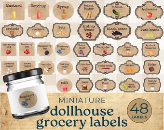 Printable Dollhouse Grocery Labels, miniature groceries labels,  dollhouse food packaging and labels, Dollhouse Pantry, Vintage Labels