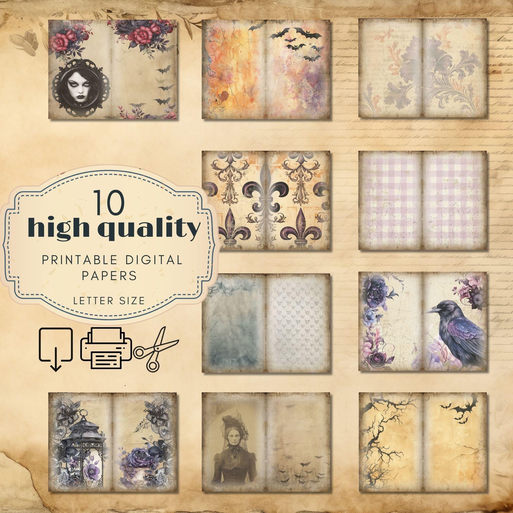 Gothic Junk Journal Pages, Dark Academia Paper, Paper Craft, , Purple ...