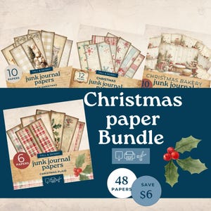 Christmas tall and Skinny Junk Journal printables, junk journal paper bundle, tall skinny journal, junk journal pages, journal ephemera