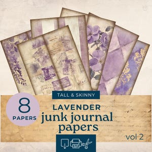 Lavender Tall and Skinny Junk Journal printables , watercolor purple tall skinny journal, junk journal pages, journal ephemera