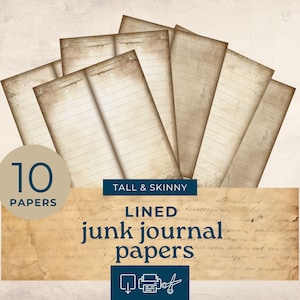 Gelinieerd papier voor ongewenste tijdschriften, Tall and Skinny Junk Journal printables, blanco gelinieerd dagboek, schrijven van junk-journaalpapier