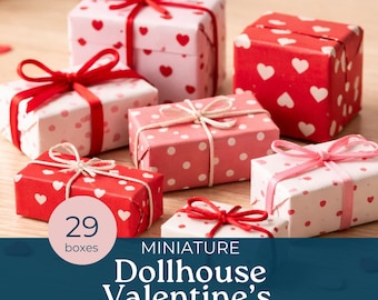 Miniature Dollhouse Valentine's Boxes, charming festive decor, Printable for dollhouse accessories,  Miniatures for Dollhouses present, 1:12