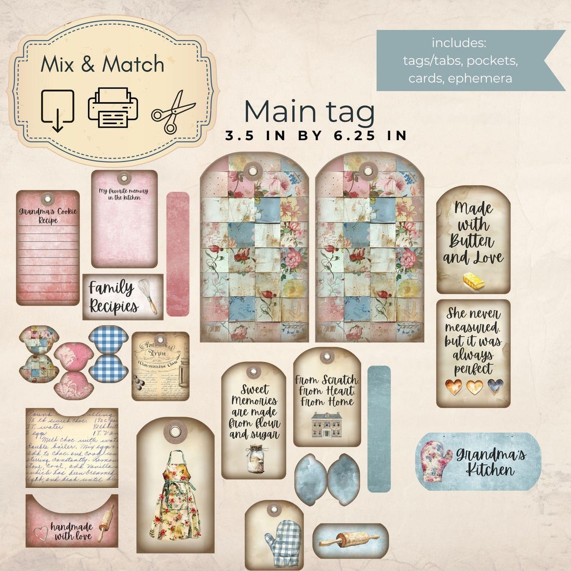 Grandma's Junk Journal Pocket Tags, Loaded Junk Journal Tags ...