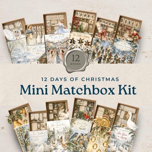 Mini Matchbox digital Junk Journals, 12 days of Christmas printable matchbox kit, ephemera storage bundle, paper craft, mini cards, Xmas box