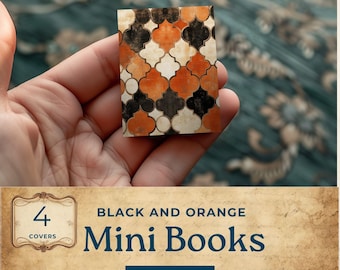 Mini libro stampabile sulla casa delle bambole, mini libro arancione e nero, libro in miniatura nero, carta da giornale spazzatura, libro sulla casa delle bambole di carta, MB101