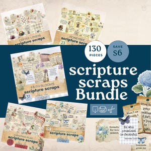 scripture scraps junk journal ephemera, bible journaling printable, faith based junk journal, Scripture Tags For Junk Journals, bundle