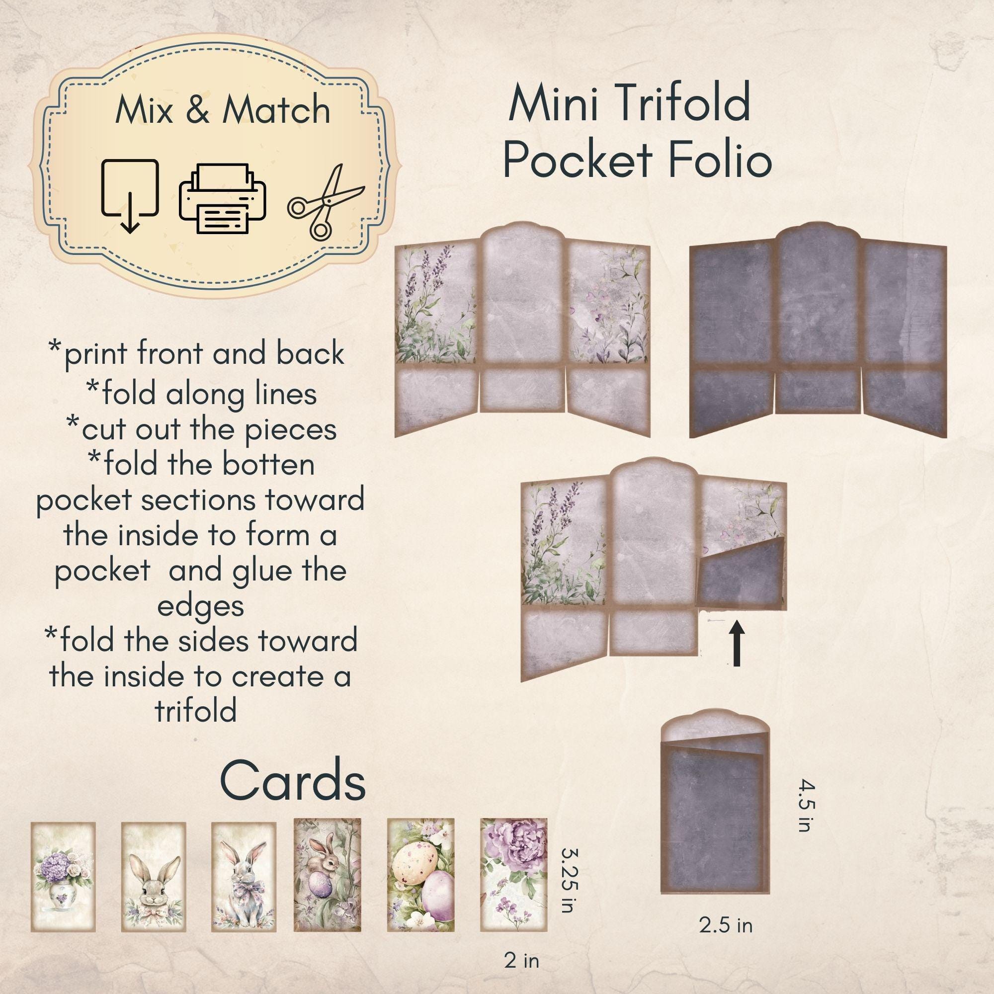Mini Folio Junk Journal Folding,easter Journal Folio, Trifold Mini ...