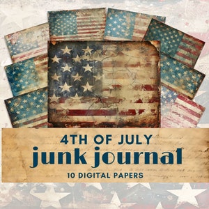 4.Juli Junk Journal Papier, Stars and Stripes altes Vintages digitales Papier, patriotische Ephemera, Aquarell recyceltes Papier, Scrapbook Seiten