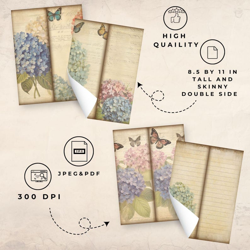 Hydrangea Tall and Skinny Junk Journal Printables , Tall Skinny Journal ...