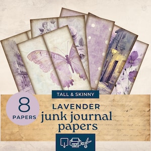 Lavender Tall and Skinny Junk Journal printables , watercolor purple tall skinny journal, junk journal pages, journal ephemera