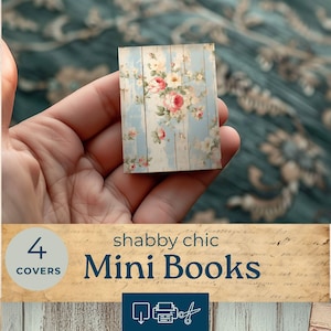 Printable dollhouse mini book, shabby chic library miniature book, floral  junk journal paper, collage sheet, paper dollhouse book, JJ1
