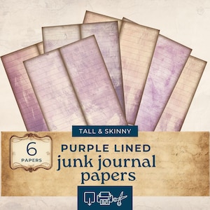 Purple Lined Paper For Junk Journals, Tall and Skinny Junk Journal printables , lined journal,  writing junk journal paper
