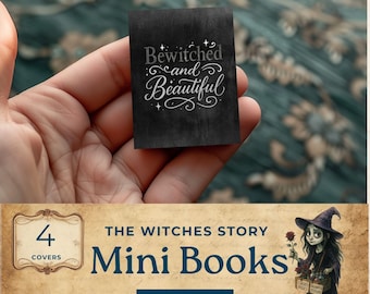 Printable dollhouse mini book, Halloween witch mini story book,  black miniature book, junk journal paper,  paper dollhouse book, MB101