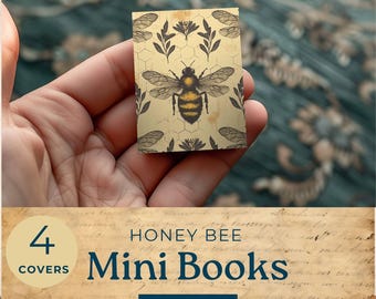 Printable dollhouse mini book, honeybee miniature book, bee junk journal paper, collage sheet, paper dollhouse book,  MB101
