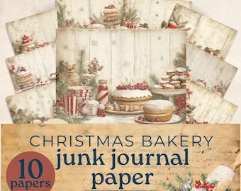 Christmas Bakery Junk Journal Paper, Vintage Christmas Paper, shabby chic ephemera,Digital download printable, festive scrapbooking supplies