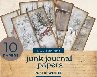 Rustic Winter Tall and Skinny Junk Journal printables , watercolor tall skinny journal, junk journal pages, journal ephemera