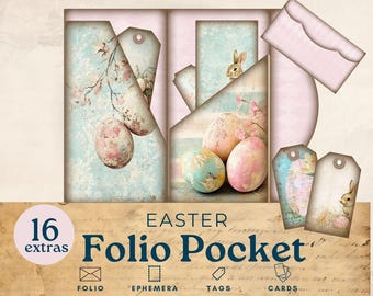 Portadocumenti pasquale, tasche portadocumenti color pastello, effimere a tre ante, lavoretti di carta stampabili, kit portadocumenti pasquali, portadocumenti vintage