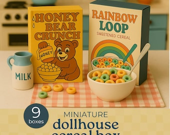 Dollhouse miniature cereal box, Dollhouse boxed food items, Printable for dollhouse accessories, dollhouse food packaging, dollhouse pantry