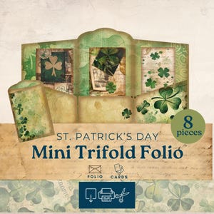 St Patricks Day Junk Journal Folio, grünes Kleeblatt, mini folio zum Ausdrucken, Ephemera Papier, Papierherstellung, Junk Journal Kit