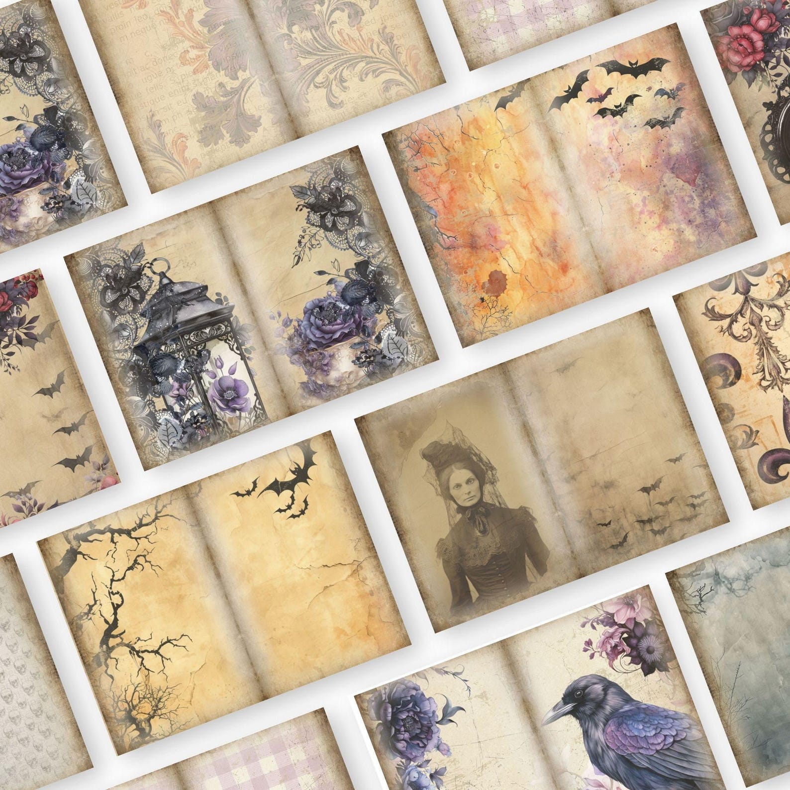Gothic Junk Journal Pages, Dark Academia Paper, Paper Craft, , Purple ...