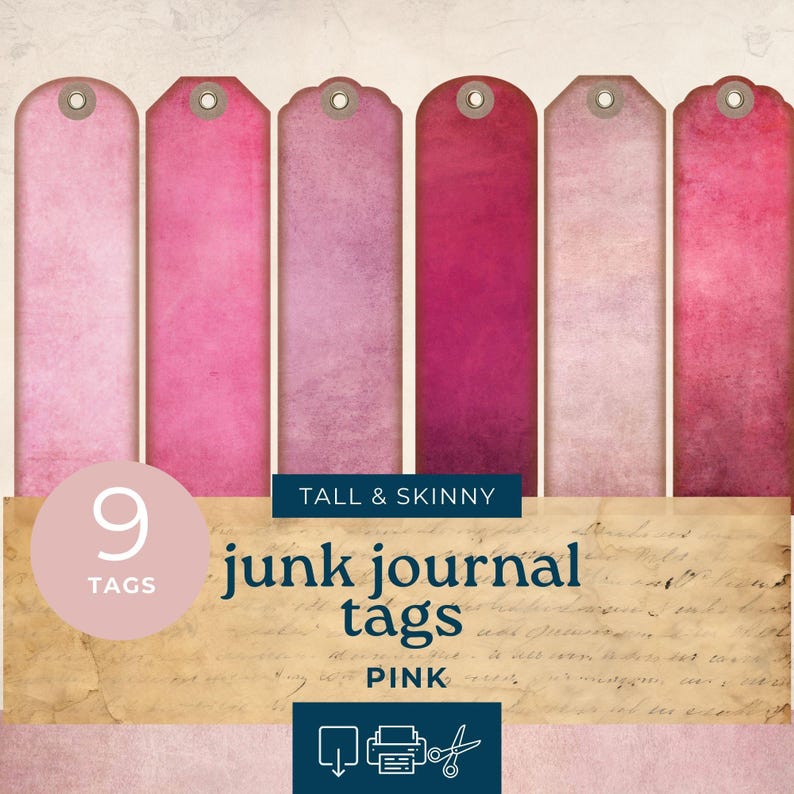 Pink Tall and Skinny Junk Journal Tag, Printable Junk Journal Tag ...