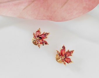 Clip On Earrings for Women|Maple Leaf Stud Clip on Earrings|Gold Earrings|New Pain Free Clip Coil Design|Non Pierced Ears,Gifts For Her