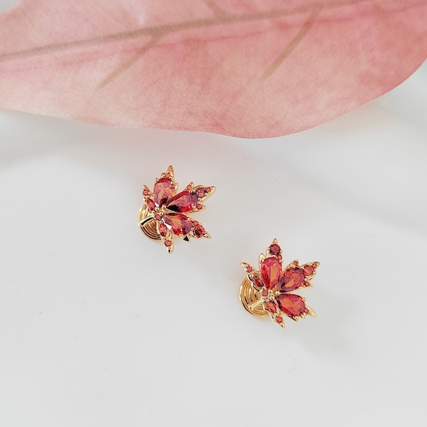 Clip On Earrings for Women|Maple Leaf Stud Clip on Earrings|Gold Earrings|New Pain Free Clip Coil Design|Non Pierced Ears,Gifts For Her