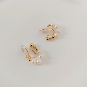 Freshwater Pearl Clip On Earrings: Gold Coil, Non Pierced Ears