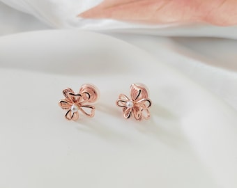 Clip on Earrings for Women|Rose Gold Sakura Stud Earrings|Gold Earrings|New Pain Free Clip Coil Design|Non Pierced Ears|Gift For Her