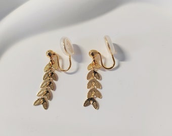 Invisible Clip On Earrings for Women|Golden Wheat Ears drop clip on earrings|New Pain Free Clip Coil Design|Non Pierced Ears,Gift For Her