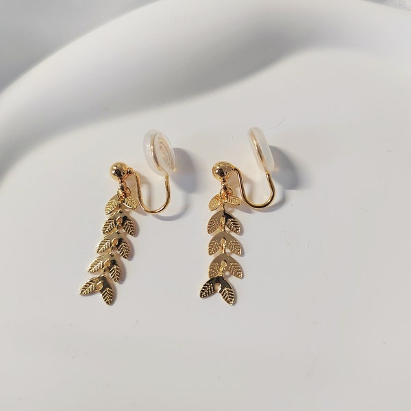 Invisible Clip On Earrings for Women|Golden Wheat Ears drop clip on earrings|New Pain Free Clip Coil Design|Non Pierced Ears,Gift For Her