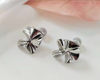 Clip On Earrings Shiny Earrings Clip on Earrings (Silver),  Silver Stud Clip Earrings for Women,Pain Free Clip Coil Design,Non Pierced Ears