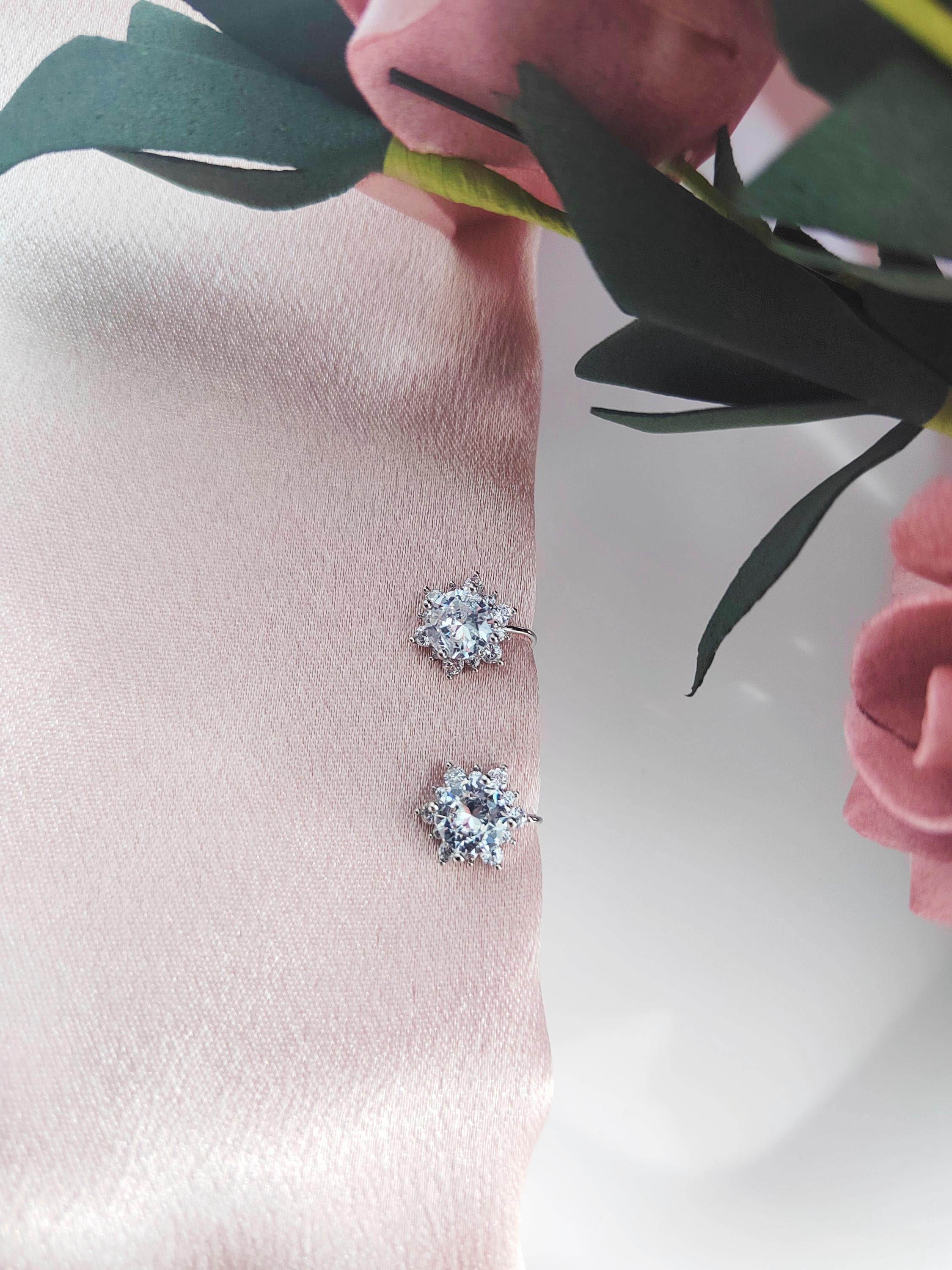 Clip On Earrings|Zircon Snow Flake Stud clip on earrings|New Pain Free Invisible Ear Clips Design|Non Pierced Ears|Gifts For Her