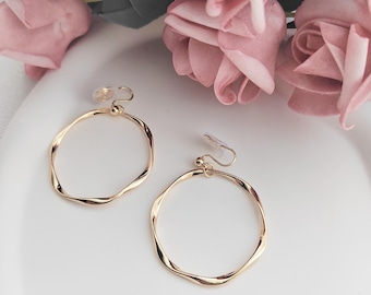 Invisible Clip On Earrings, Golden Hoop Clip on Earrings|Gold Earrings|New Pain Free Clip Coil Design|Non Pierced Ears,Gifts For Her