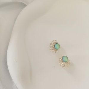 Clip On Earrings Cat's Eye Stone Stud clip on earrings|Earrings for women|New Pain Free Clip Coil Design|Non Pierced Ears,Gift For Her