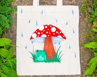 Frog under Mushroom Tote bag