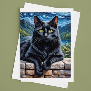 4x6 inch Note Card Pack of 10 - Starry Night Black Cat