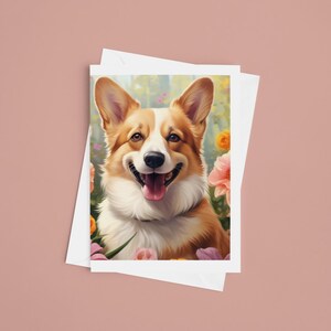 4x6 inch Note Card Pack of 10 - Corgi Garden Flowers Floral