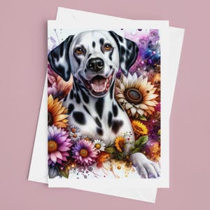 4x6 inch Note Card Pack of 10 - Dalmation Puppy Dog Floral