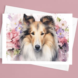 4x6 inch Note Card Pack of 10 - Floral Collie Dog Puppy