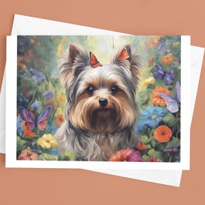 4x6 inch Note Card Pack of 10 - Yorkie Yorkshire Terrier Dog Floral